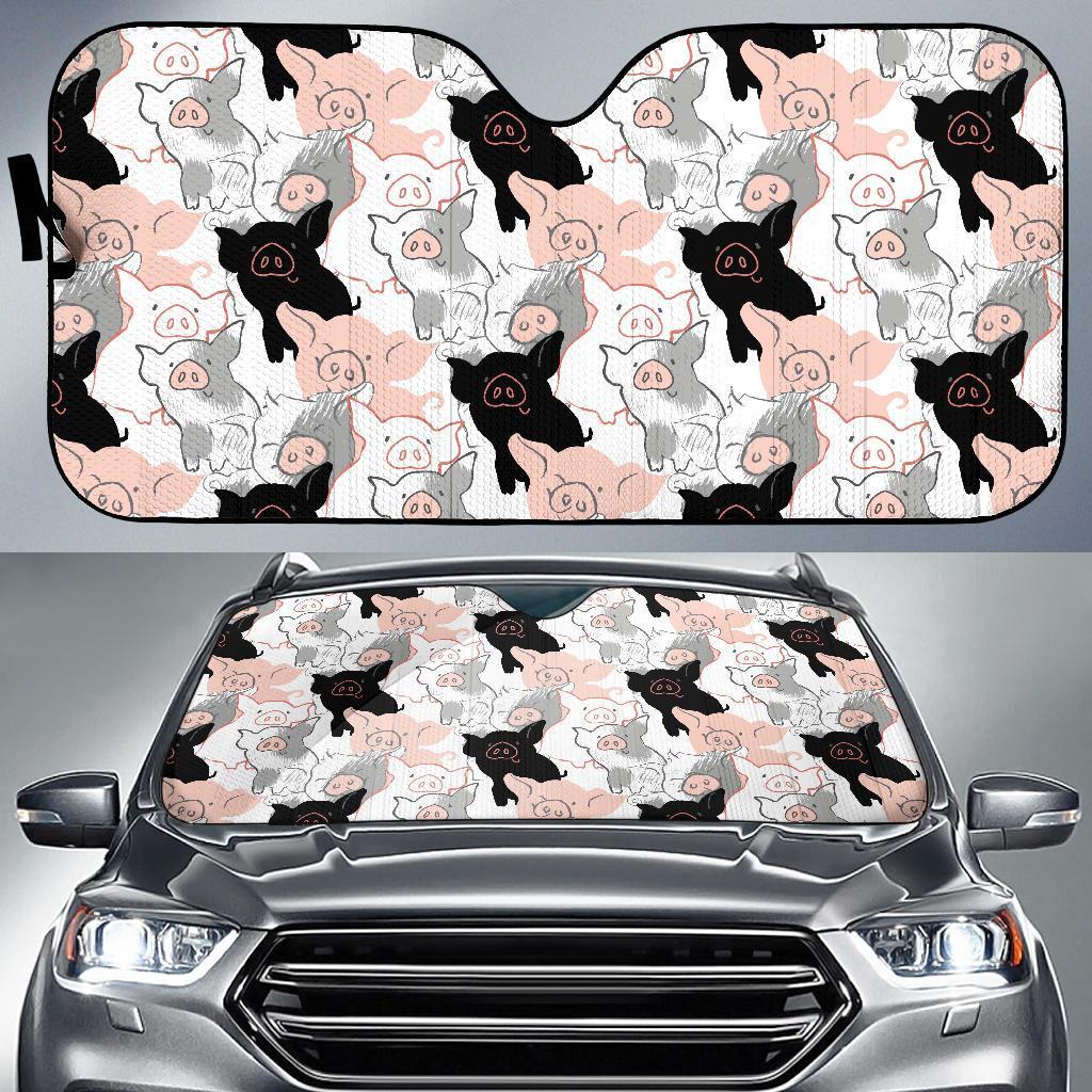 Pig Hand Drawn Pattern Print Car Sun Shade-grizzshop