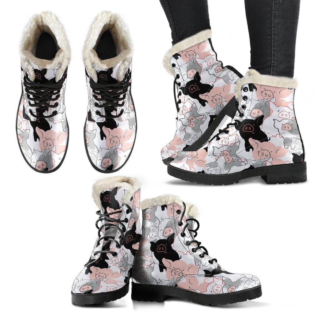 Pig Hand Drawn Pattern Print Comfy Winter Boots-grizzshop