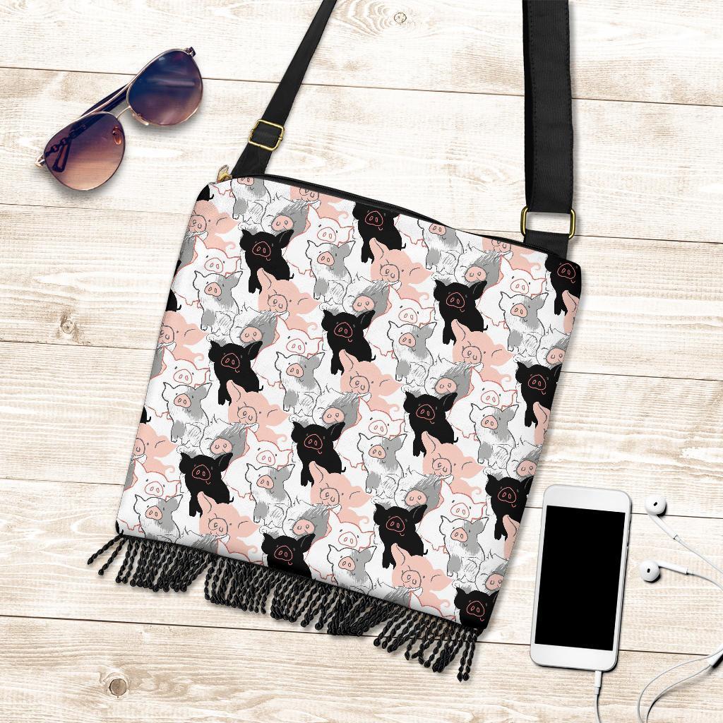 Pig Hand Drawn Pattern Print Crossbody Bags-grizzshop