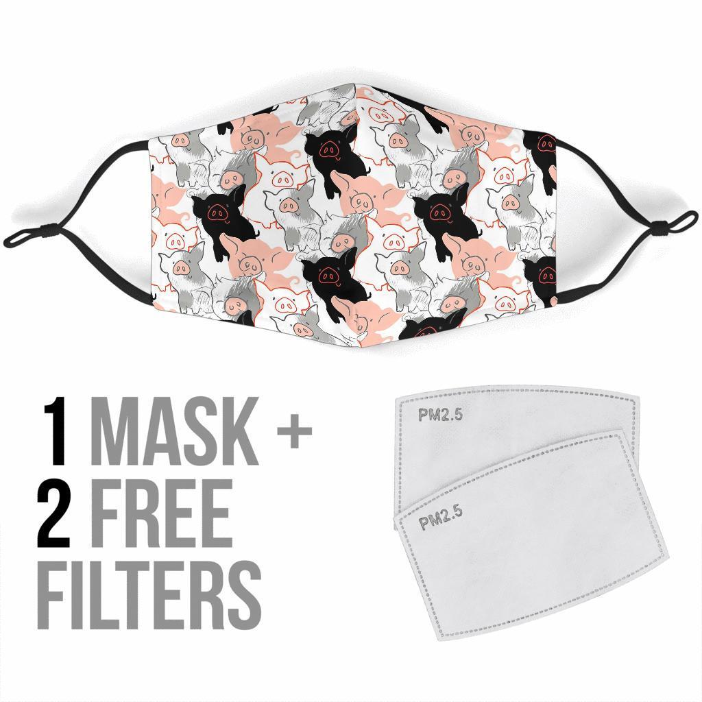 Pig Hand Drawn Pattern Print Face Mask-grizzshop