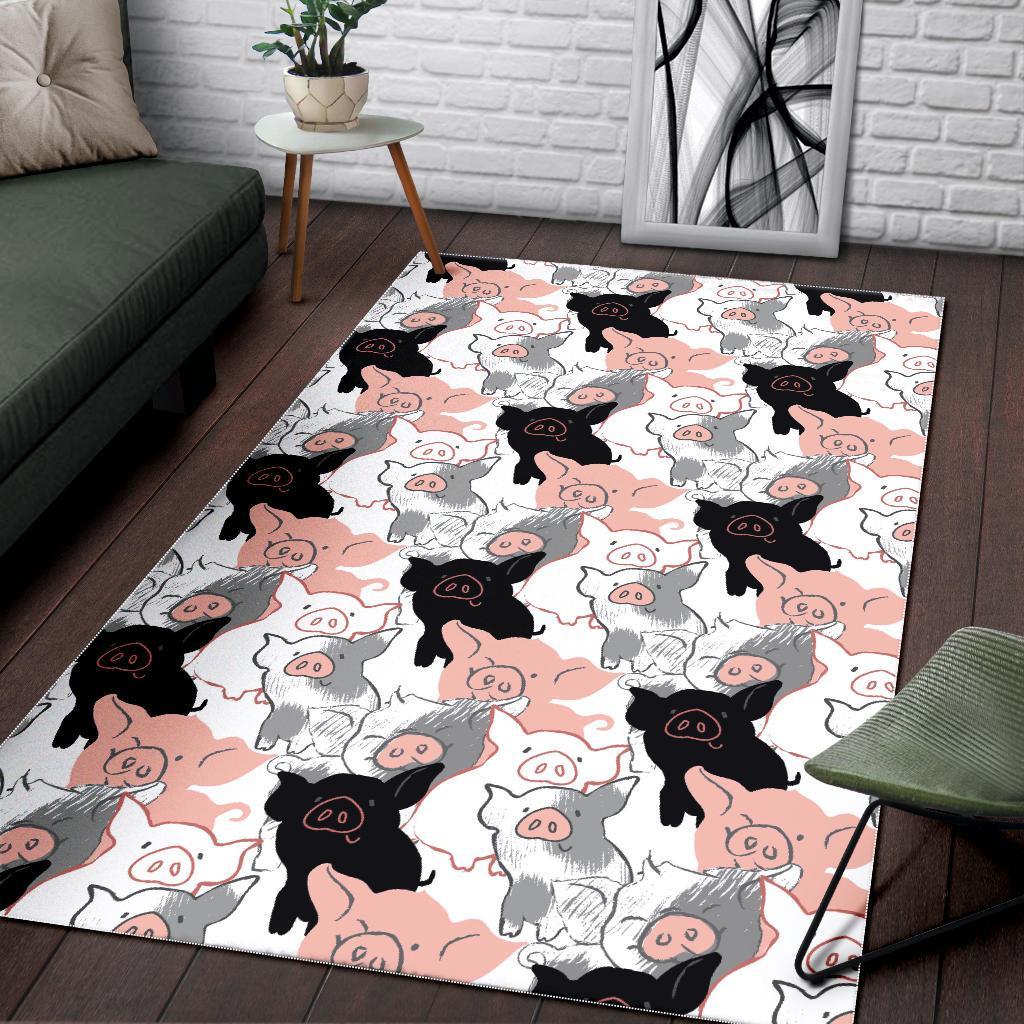 Pig Hand Drawn Pattern Print Floor Mat-grizzshop