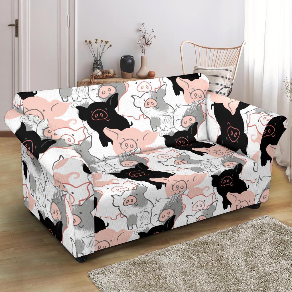 Pig Hand Drawn Pattern Print Loveseat Cover-grizzshop