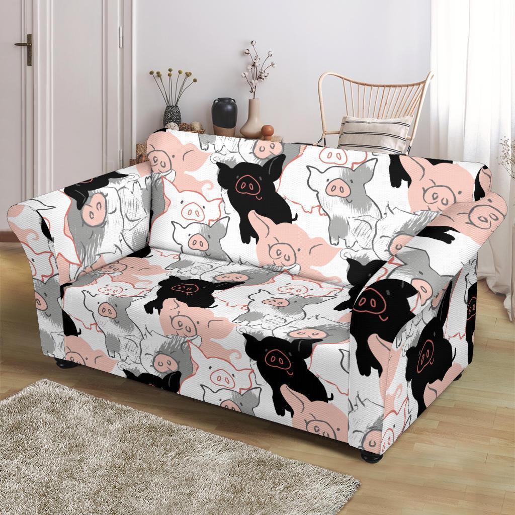 Pig Hand Drawn Pattern Print Loveseat Cover-grizzshop