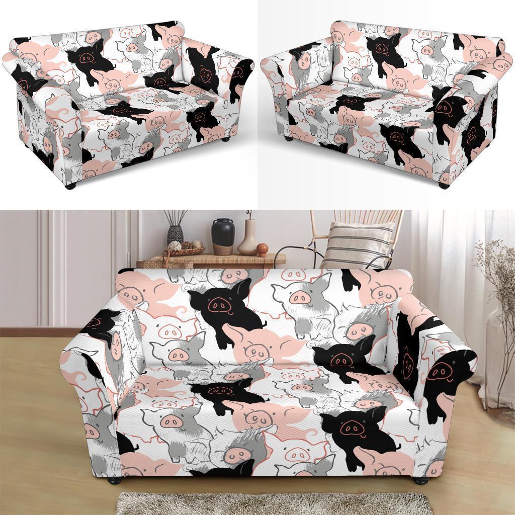 Pig Hand Drawn Pattern Print Loveseat Cover-grizzshop