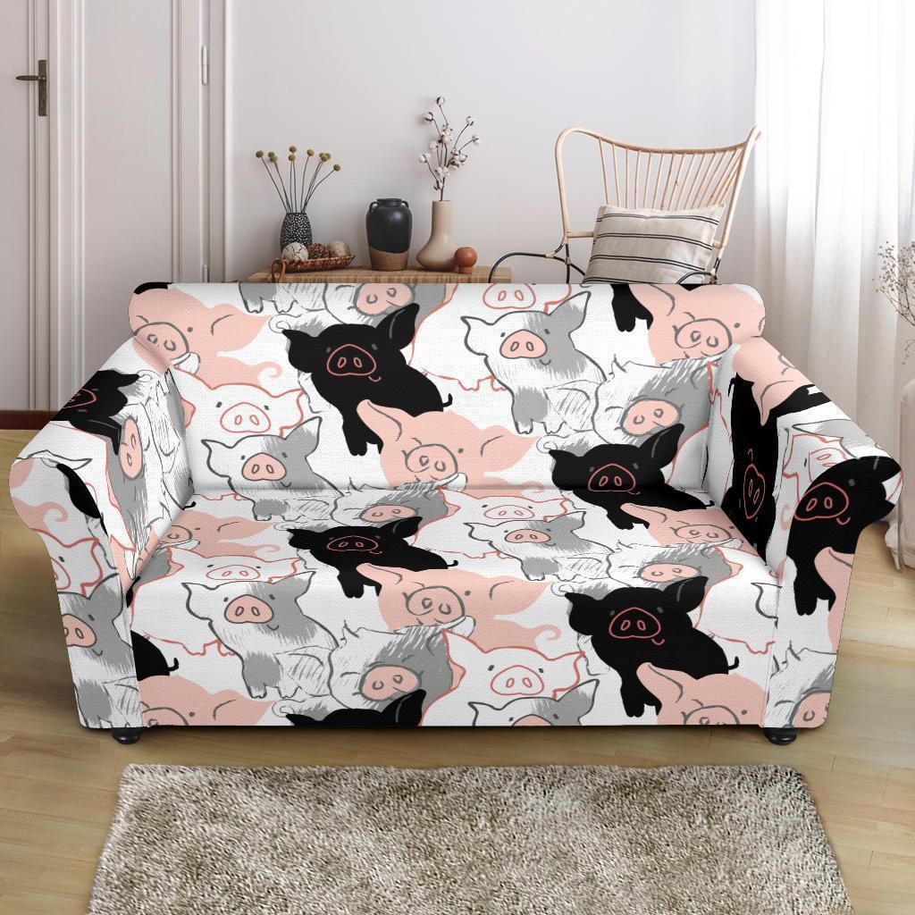 Pig Hand Drawn Pattern Print Loveseat Cover-grizzshop