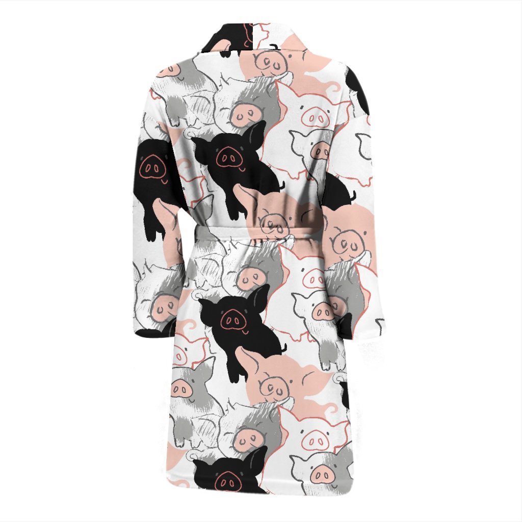 Pig Hand Drawn Pattern Print Men Long Robe-grizzshop