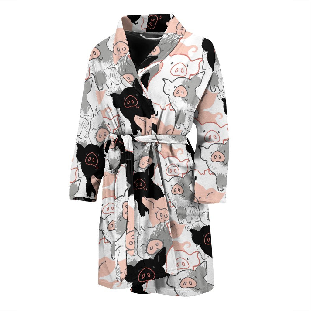 Pig Hand Drawn Pattern Print Men Long Robe-grizzshop