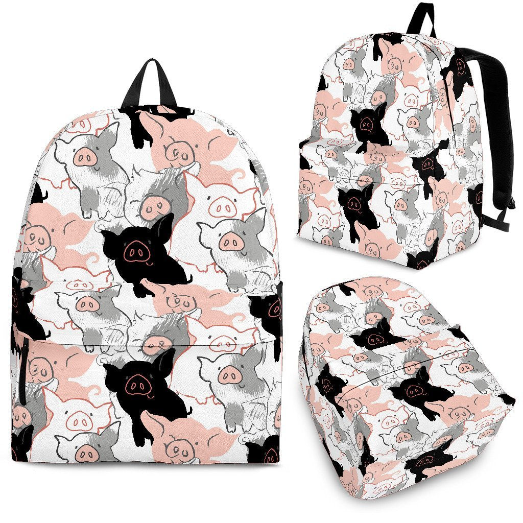 Pig Hand Drawn Pattern Print Premium Backpack-grizzshop