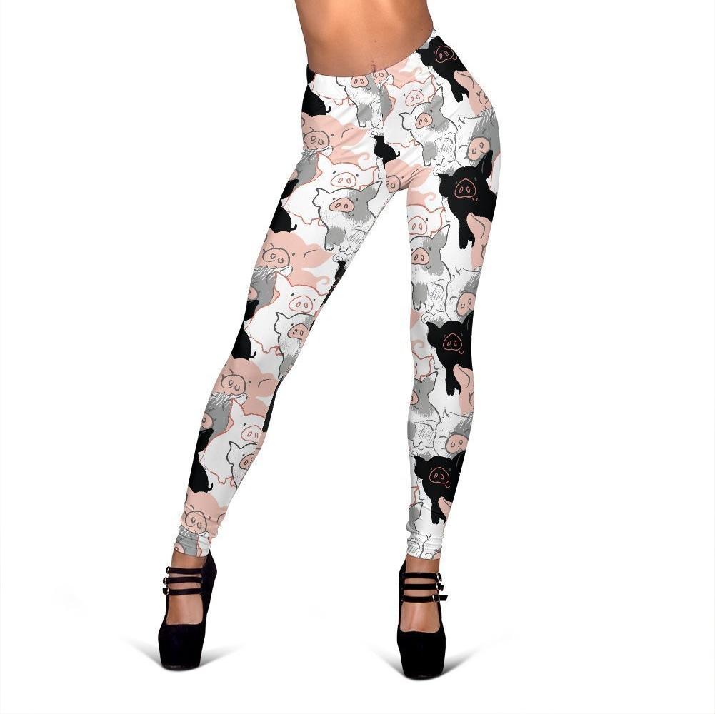 Pig Hand Drawn Pattern Print Women Leggings-grizzshop