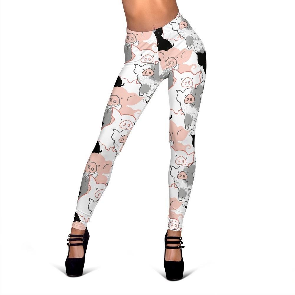 Pig Hand Drawn Pattern Print Women Leggings-grizzshop