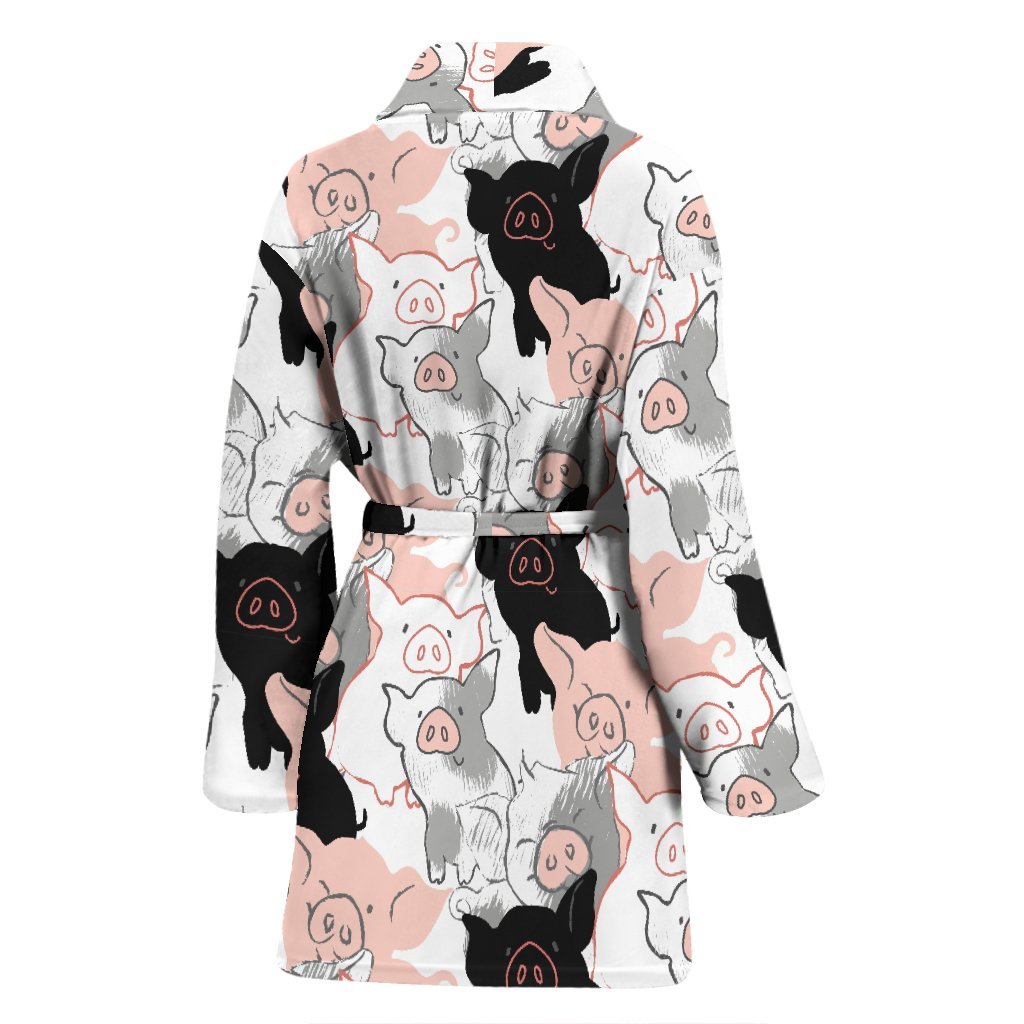 Pig Hand Drawn Pattern Print Women Long Robe-grizzshop