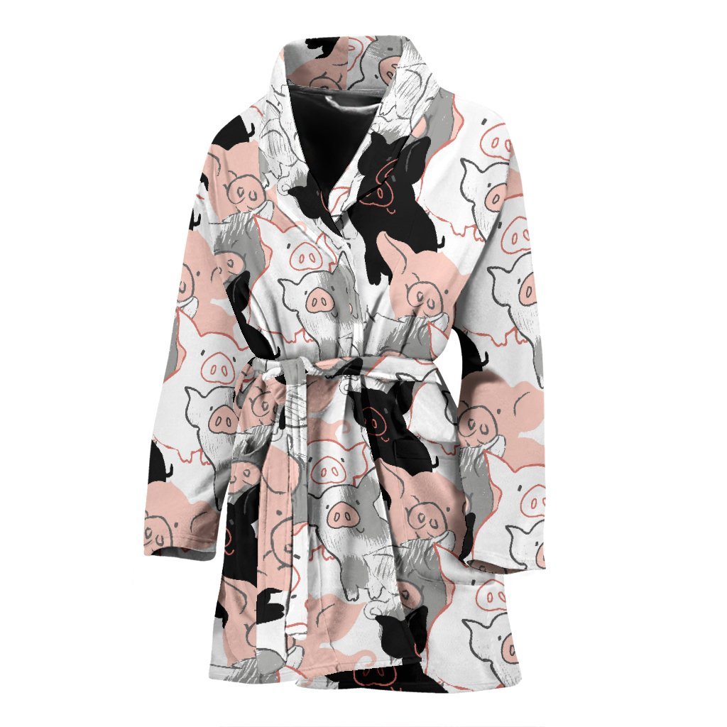 Pig Hand Drawn Pattern Print Women Long Robe-grizzshop