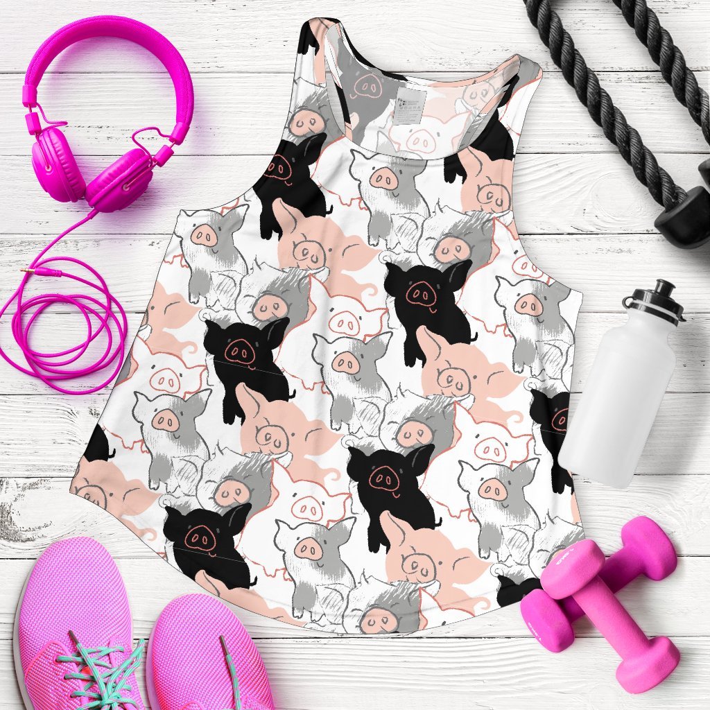 Pig Hand Drawn Pattern Print Women's Racerback Tank Tops-grizzshop