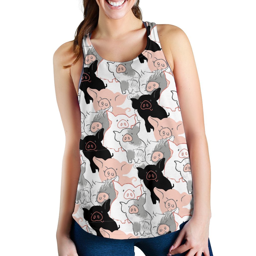 Pig Hand Drawn Pattern Print Women's Racerback Tank Tops-grizzshop