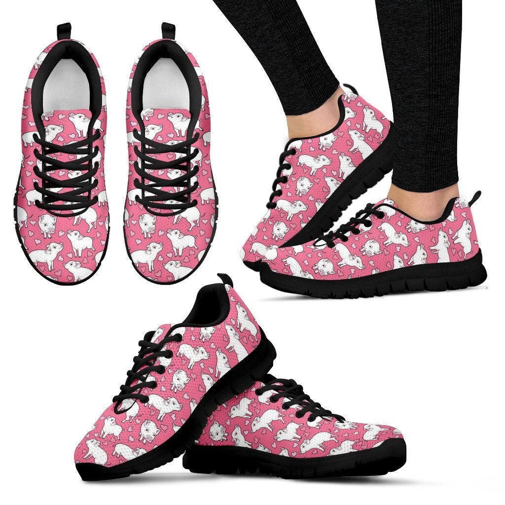 Pig Heart Pattern Print Black Sneaker Shoes For Men Women-grizzshop