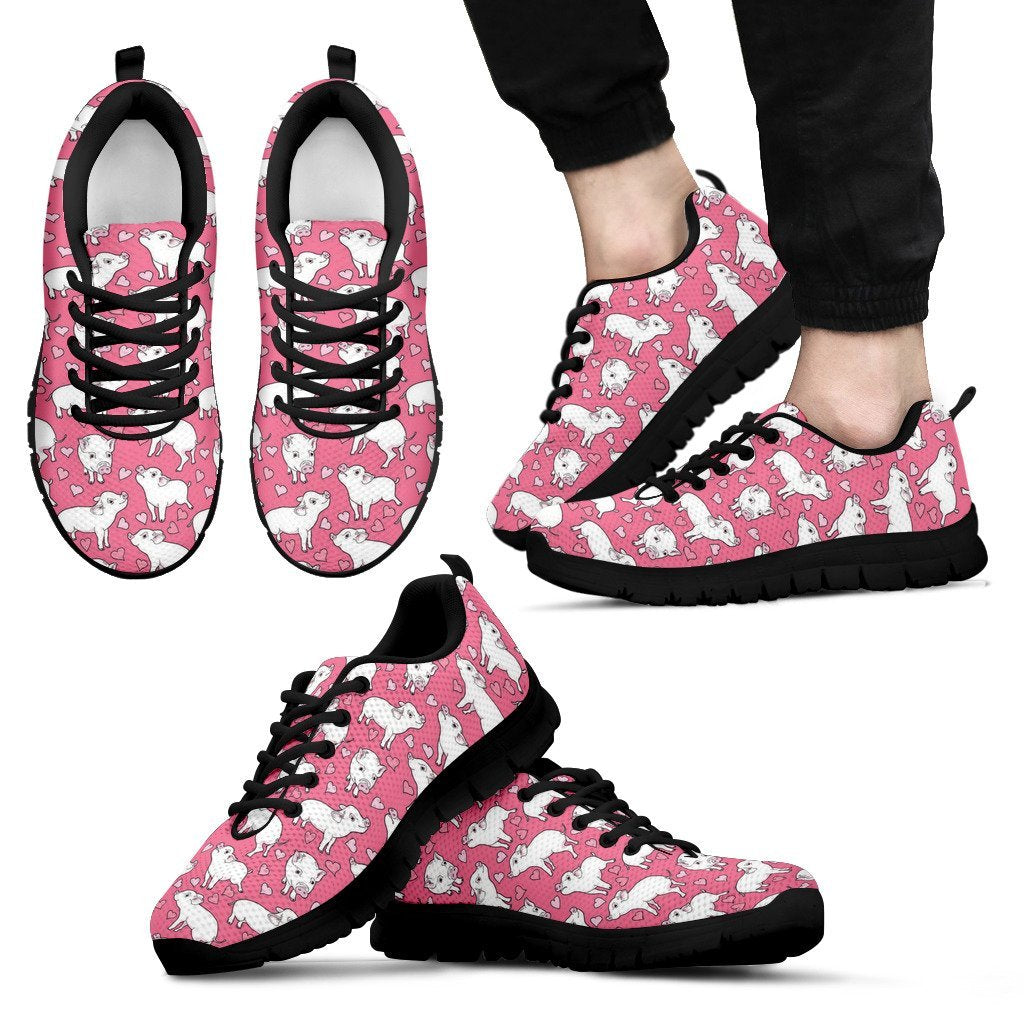 Pig Heart Pattern Print Black Sneaker Shoes For Men Women-grizzshop