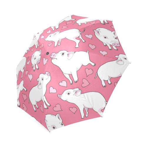 Pig Heart Pattern Print Foldable Umbrella-grizzshop