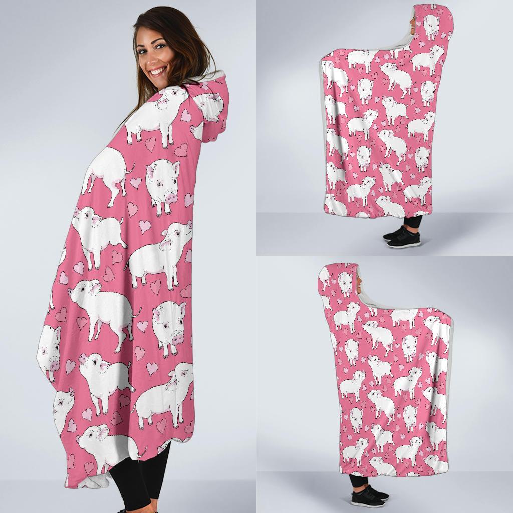 Pig Heart Pattern Print Hooded Blanket-grizzshop