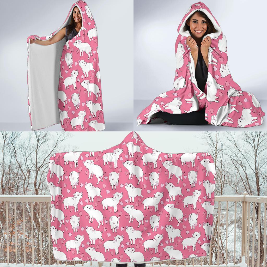 Pig Heart Pattern Print Hooded Blanket-grizzshop