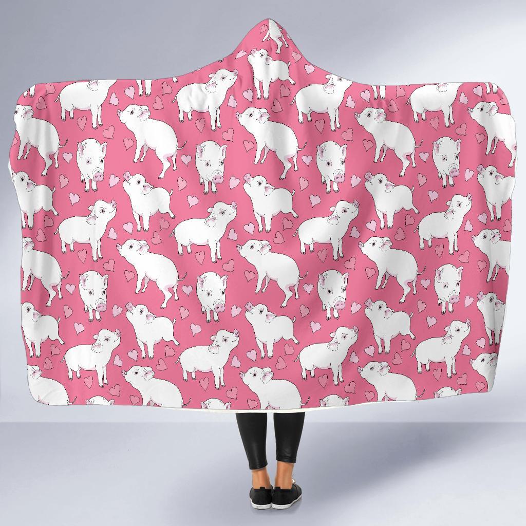 Pig Heart Pattern Print Hooded Blanket-grizzshop