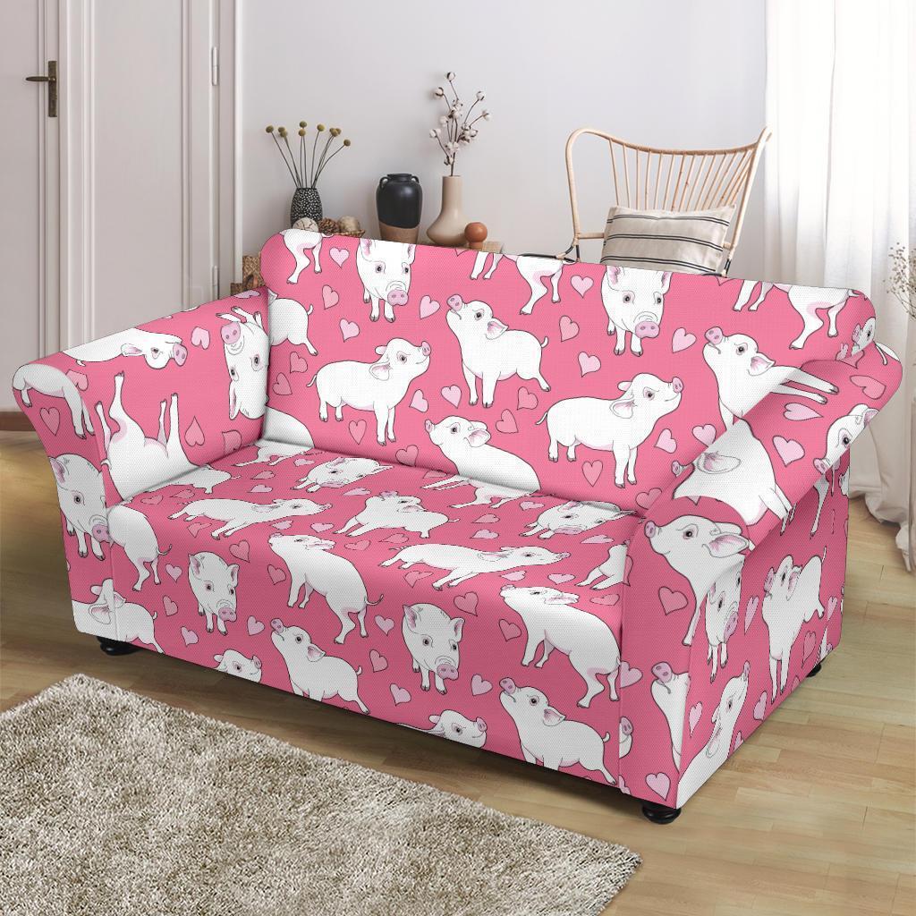 Pig Heart Pattern Print Loveseat Cover-grizzshop