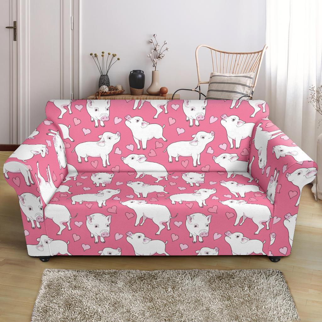 Pig Heart Pattern Print Loveseat Cover-grizzshop