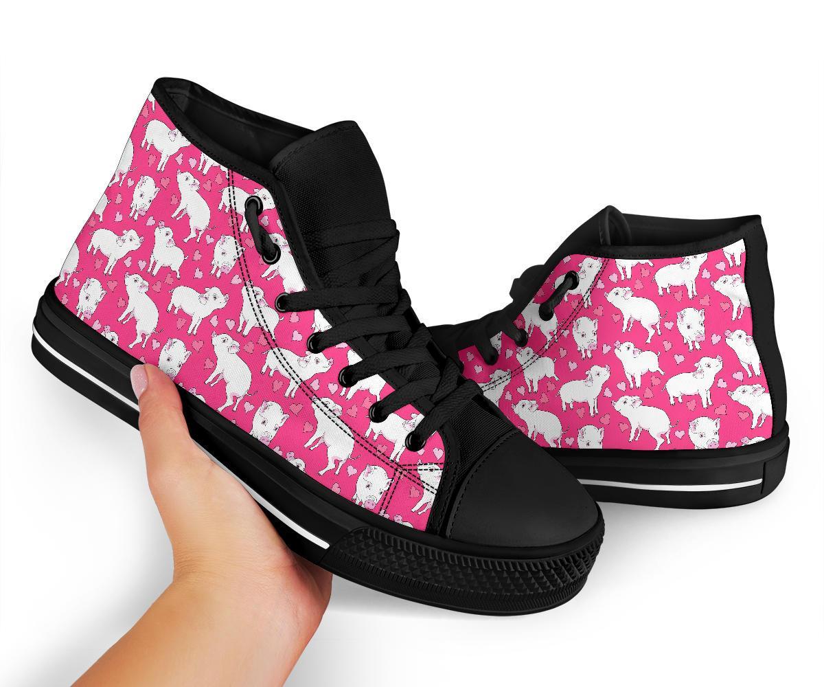 Pig Heart Pattern Print Men Women's High Top Shoes-grizzshop