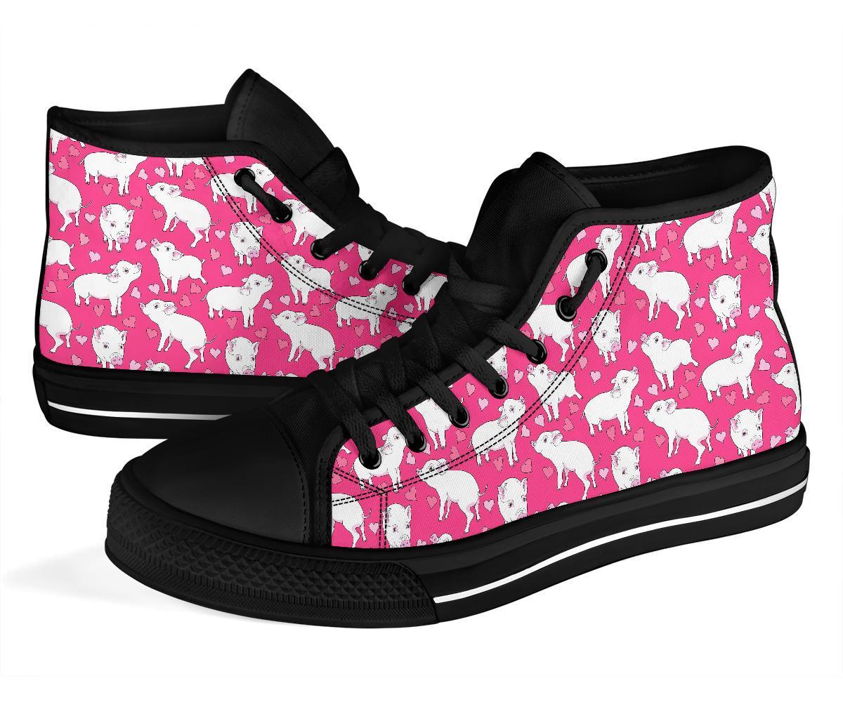 Pig Heart Pattern Print Men Women's High Top Shoes-grizzshop