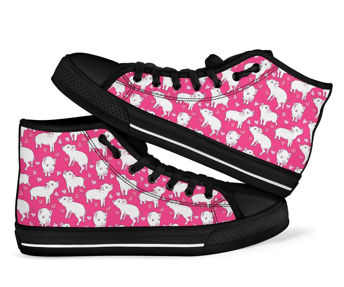 Pig Heart Pattern Print Men Women's High Top Shoes-grizzshop