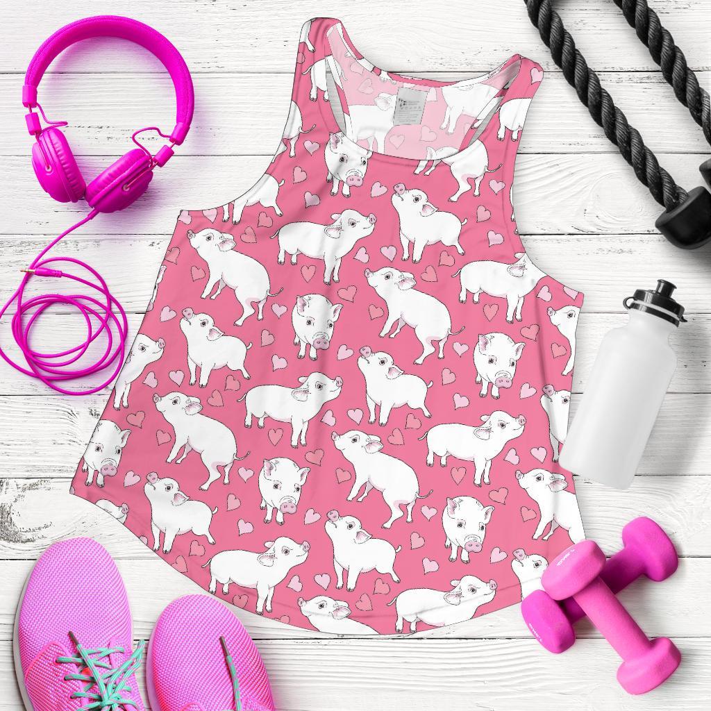 Pig Heart Pattern Print Racerback Tank Tops-grizzshop