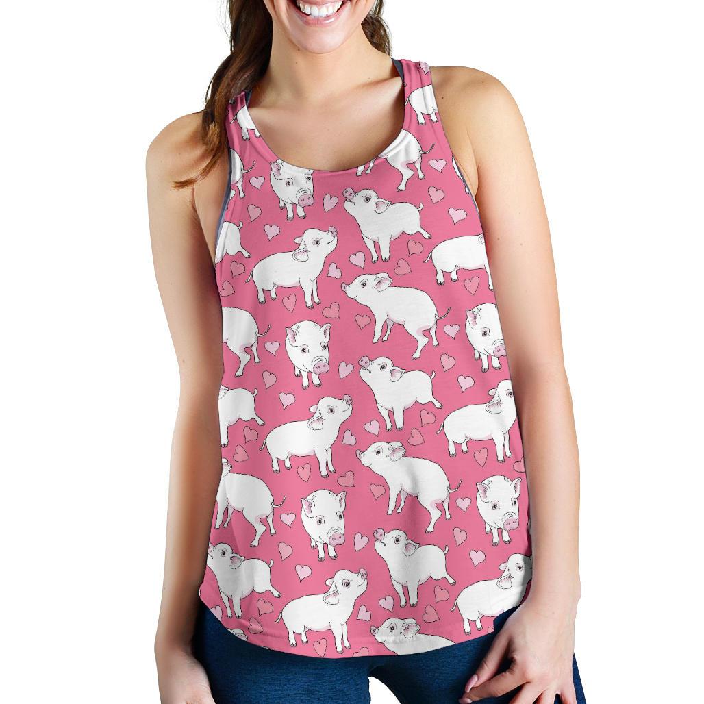 Pig Heart Pattern Print Racerback Tank Tops-grizzshop