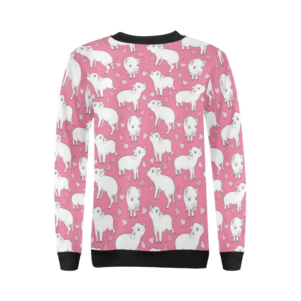 Pig Heart Pattern Print Women Crewneck Sweatshirt-grizzshop