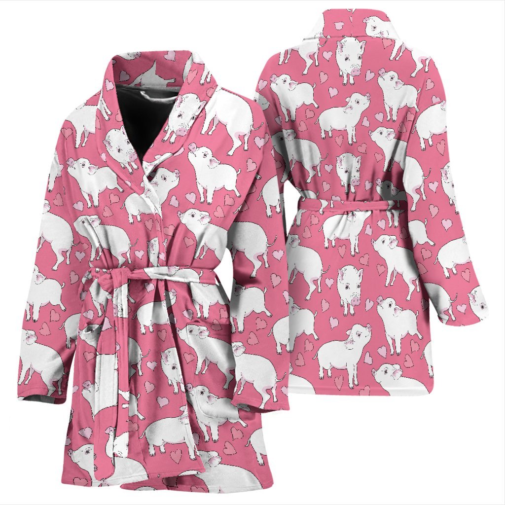 Pig Heart Pattern Print Women Long Robe-grizzshop
