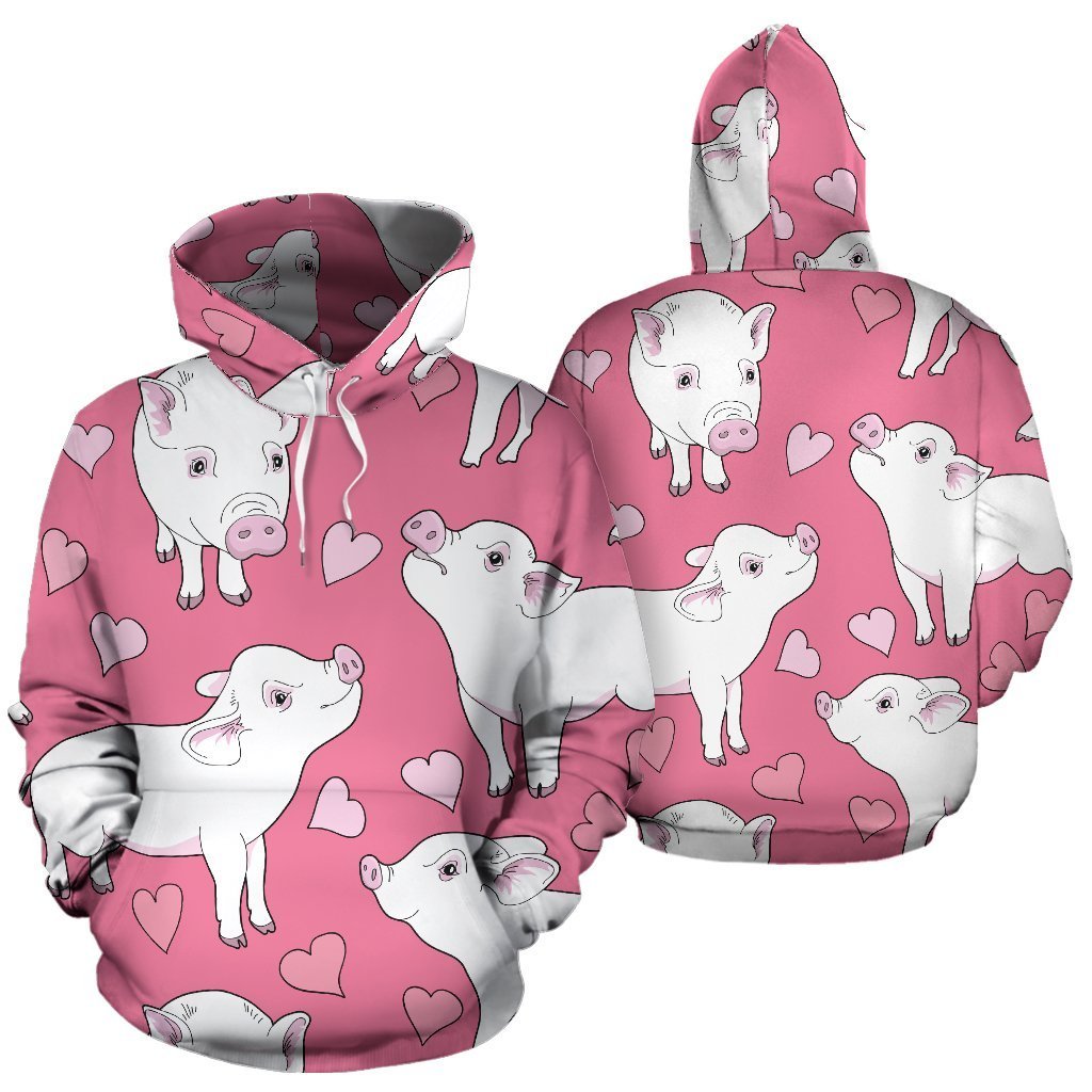 Pig Heart Pattern Print Women Men Pullover Hoodie-grizzshop