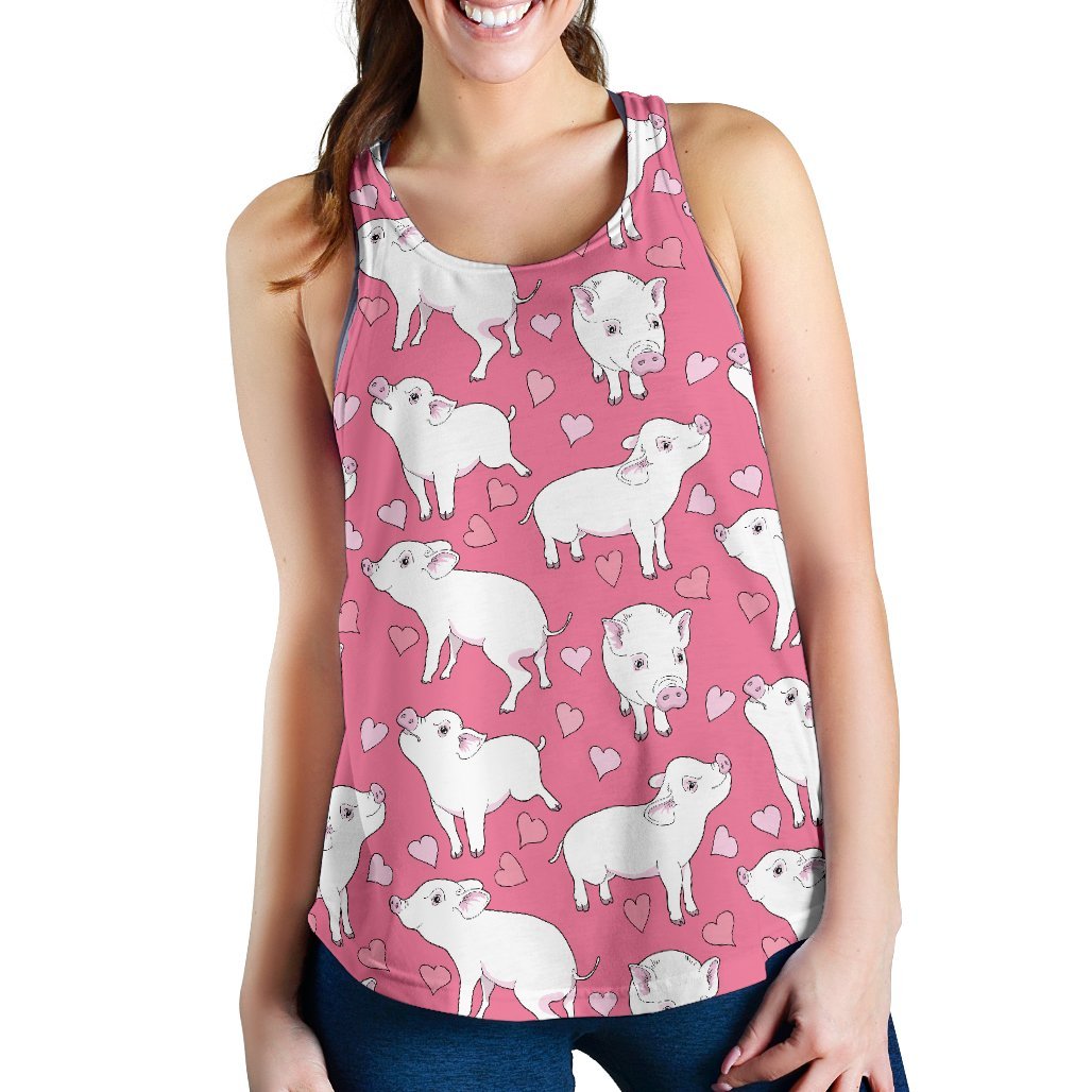 Pig Heart Pattern Print Women's Racerback Tank Tops-grizzshop