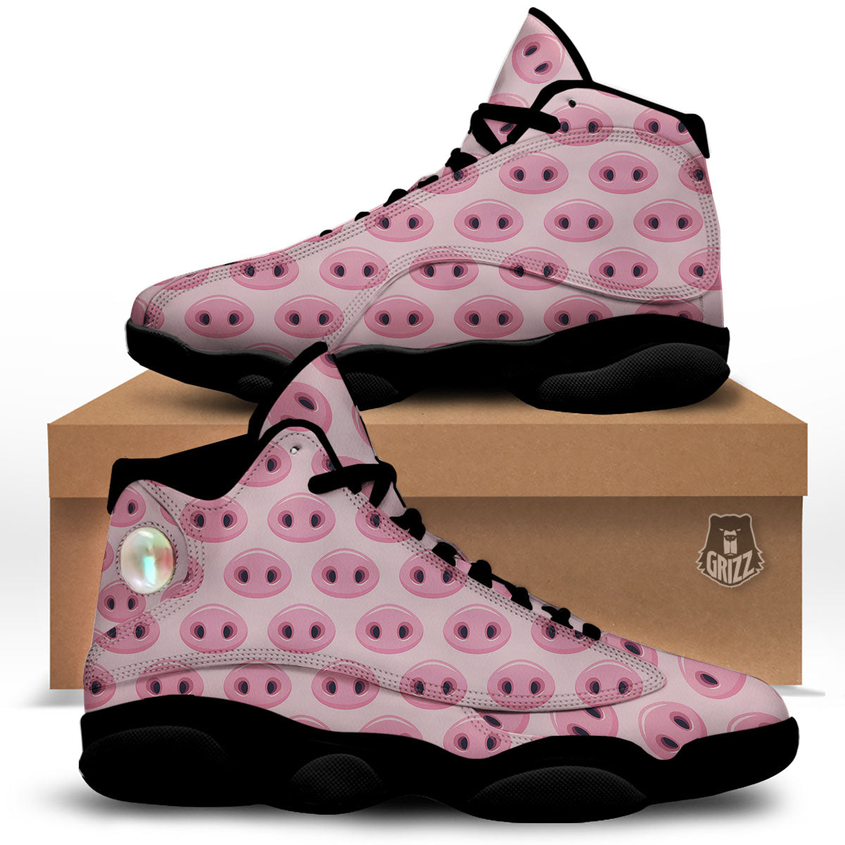 Pig Nose Pink Print Pattern Black Basketball Shoes-grizzshop