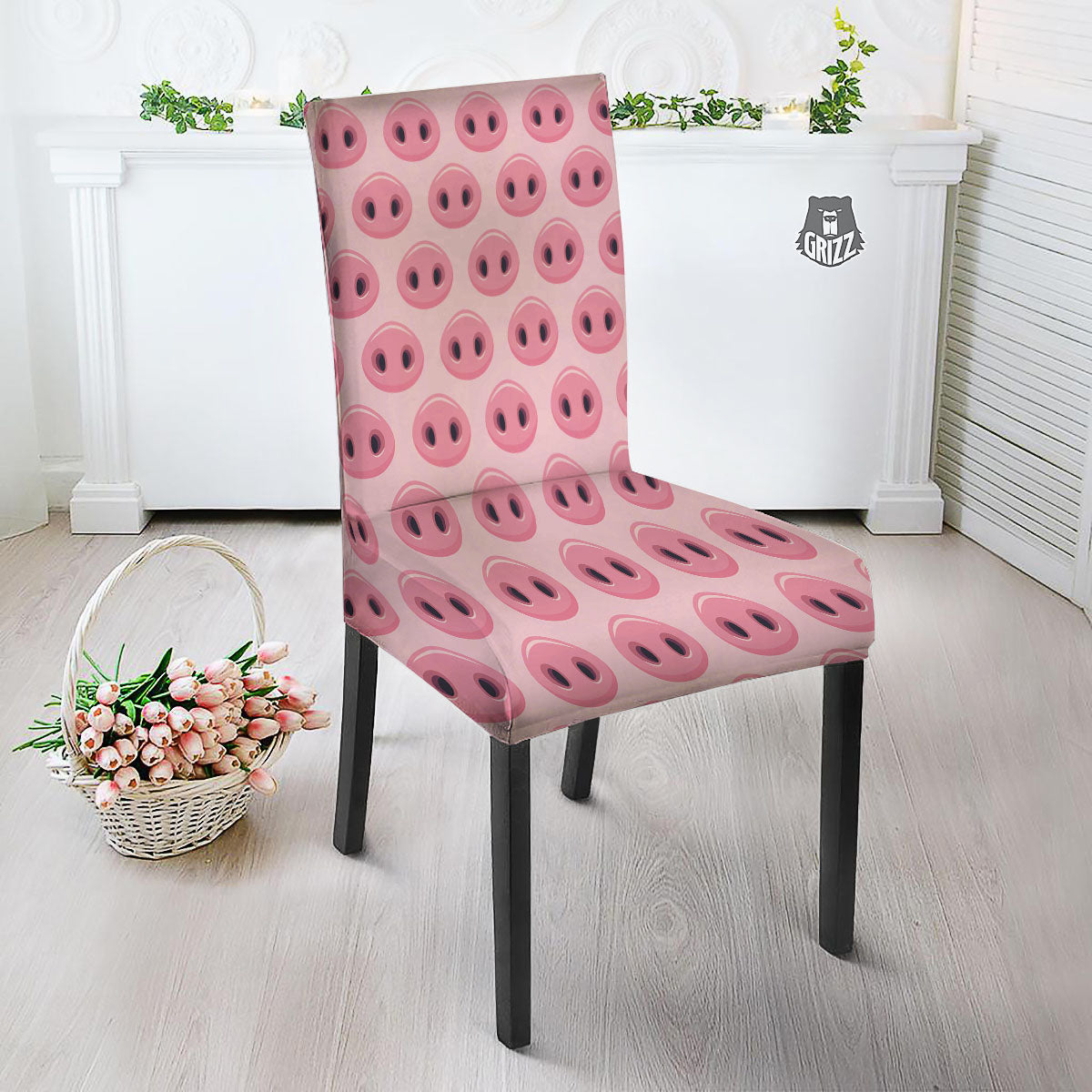 Pig Nose Pink Print Pattern Dining Chair Slipcover-grizzshop