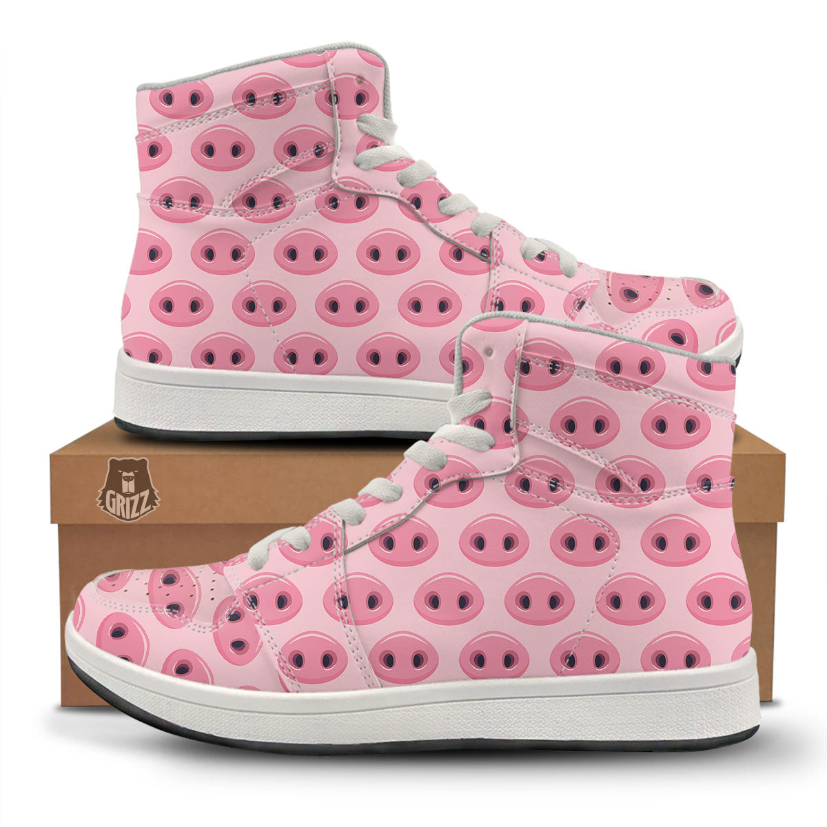 Pig Nose Pink Print Pattern High Top Sneakers-grizzshop
