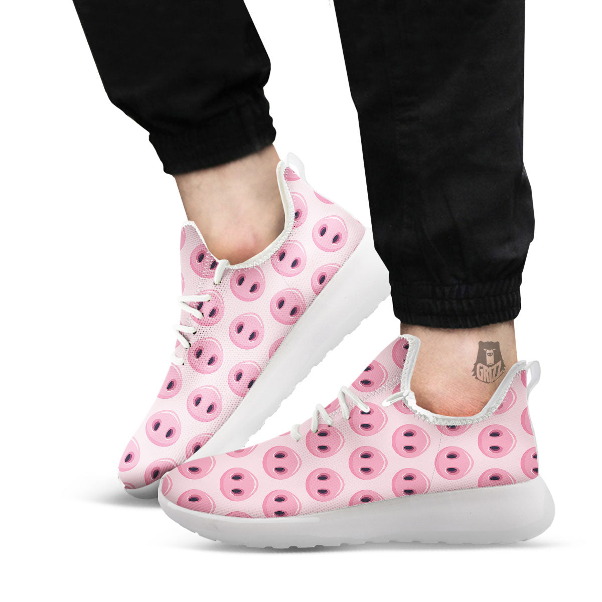 Pig Nose Pink Print Pattern White Athletic Shoes-grizzshop