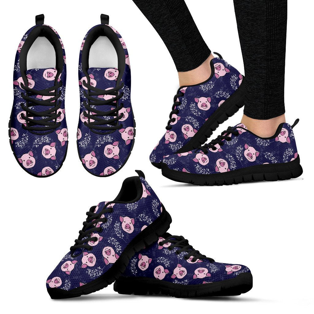 Pig Pattern Print Black Sneaker Shoes For Men Women-grizzshop