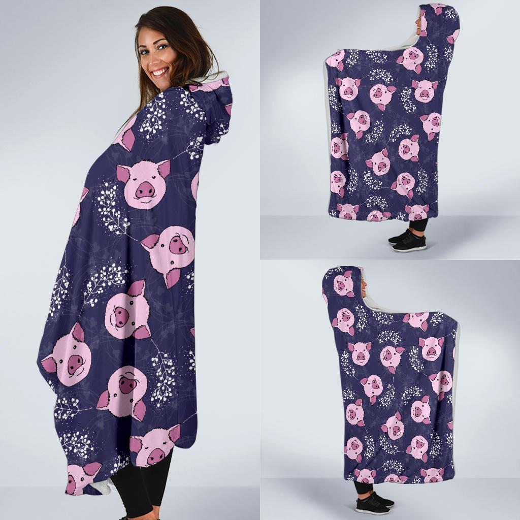 Pig Pattern Print Hooded Blanket-grizzshop