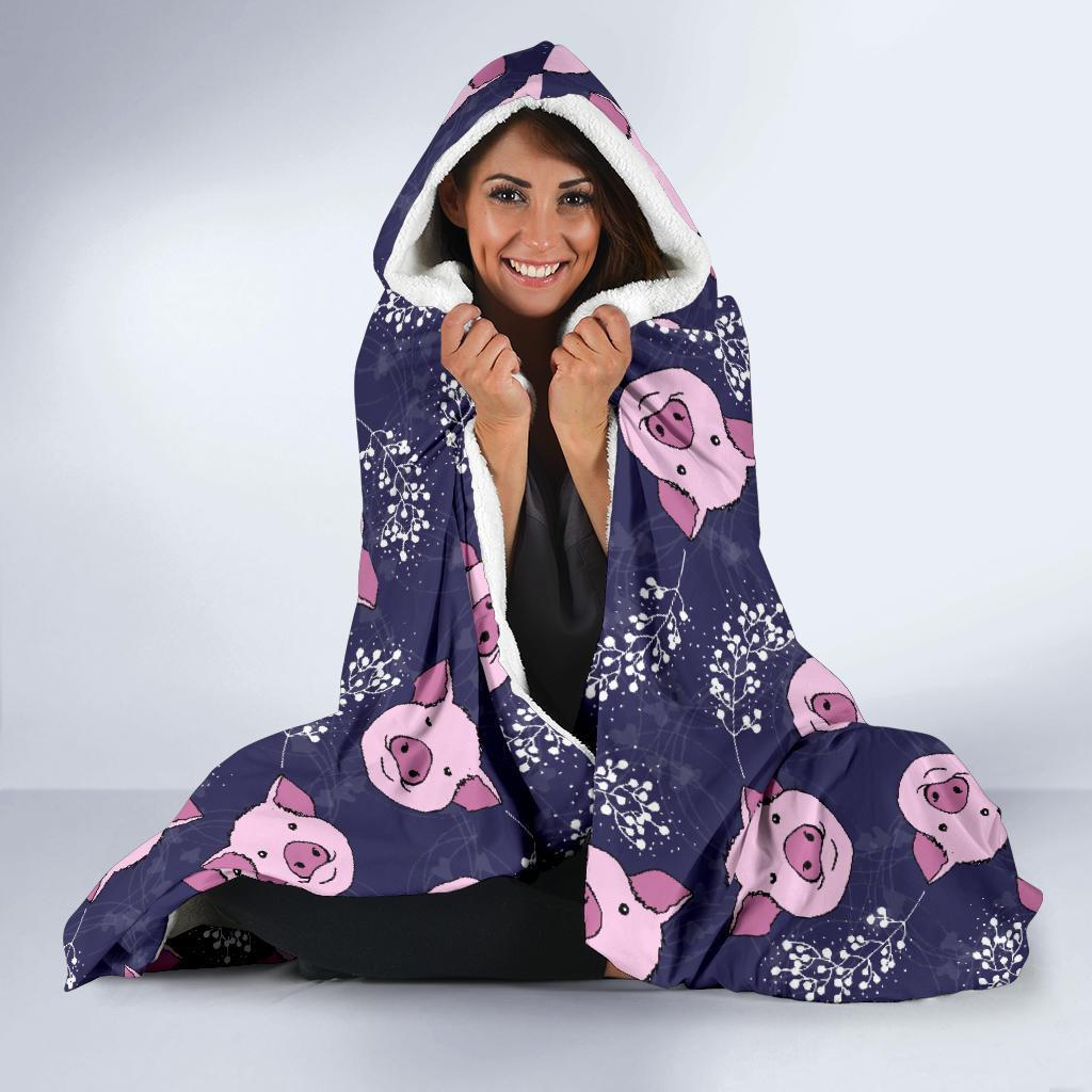 Pig Pattern Print Hooded Blanket-grizzshop