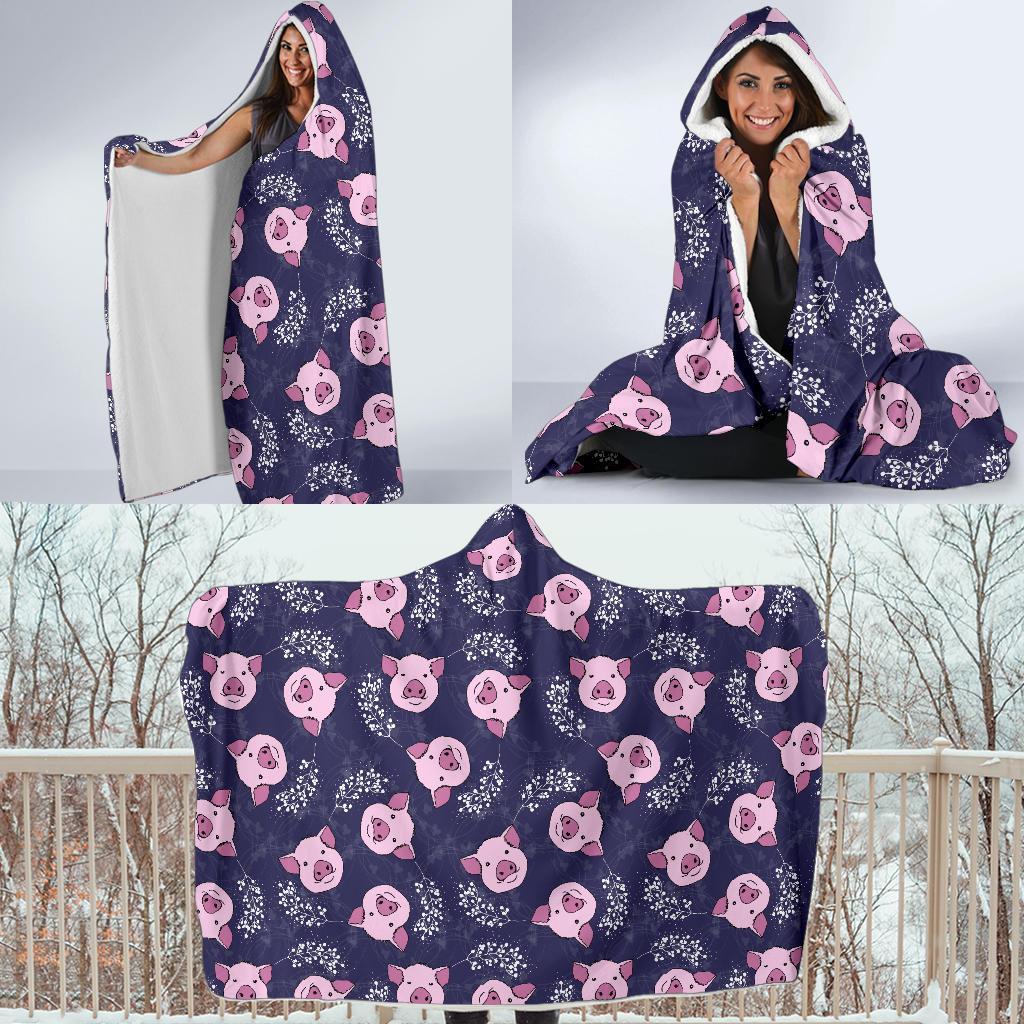 Pig Pattern Print Hooded Blanket-grizzshop