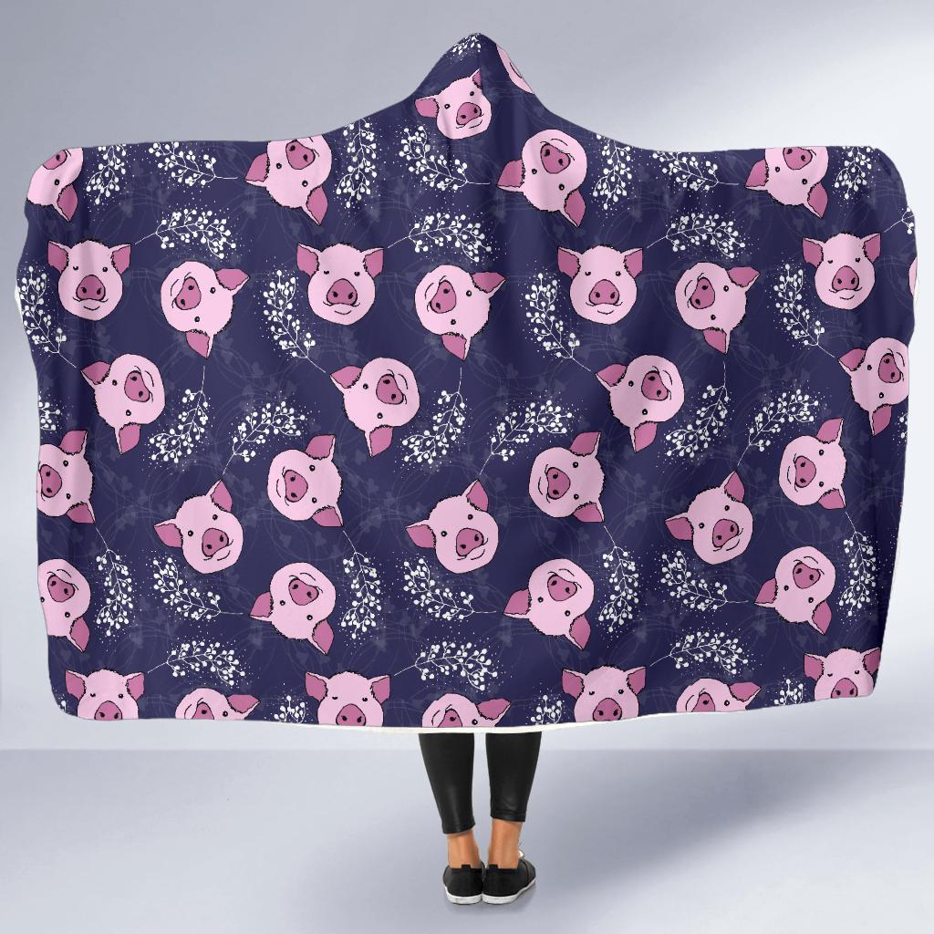 Pig Pattern Print Hooded Blanket-grizzshop