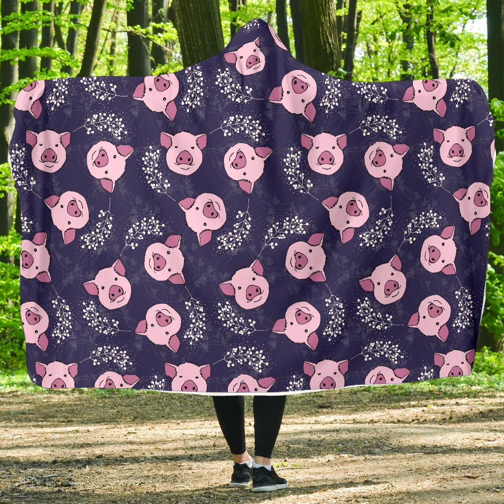 Pig Pattern Print Hooded Blanket-grizzshop