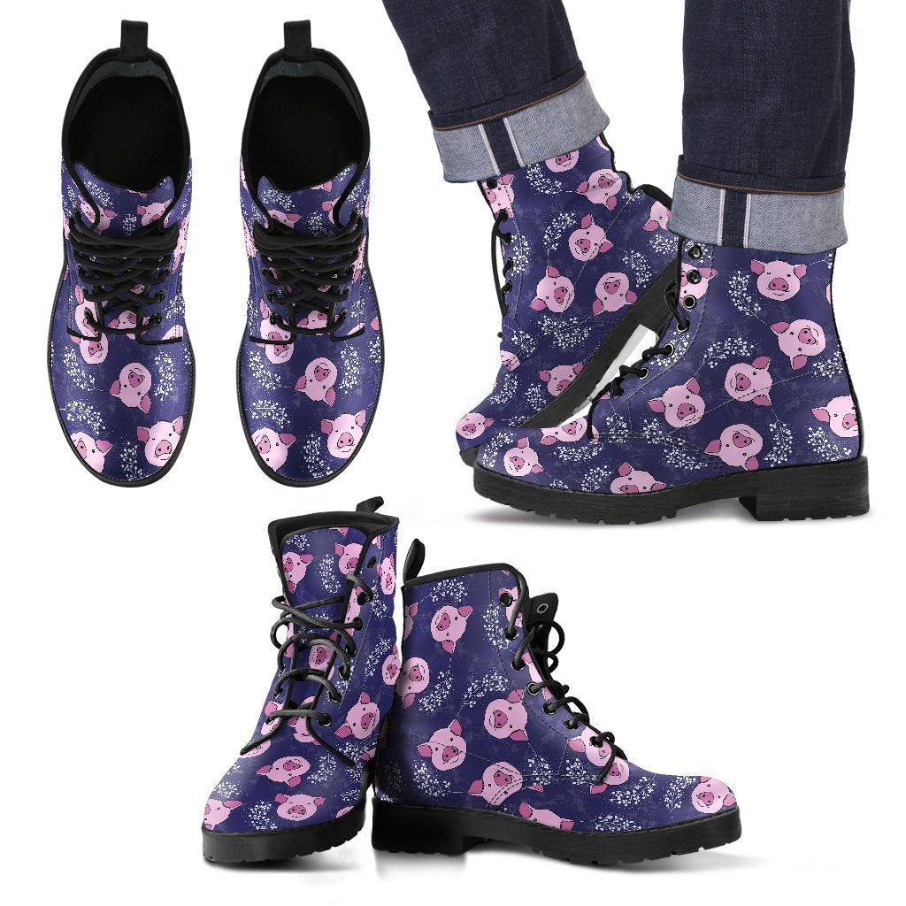 Pig Pattern Print Men Women Leather Boots-grizzshop