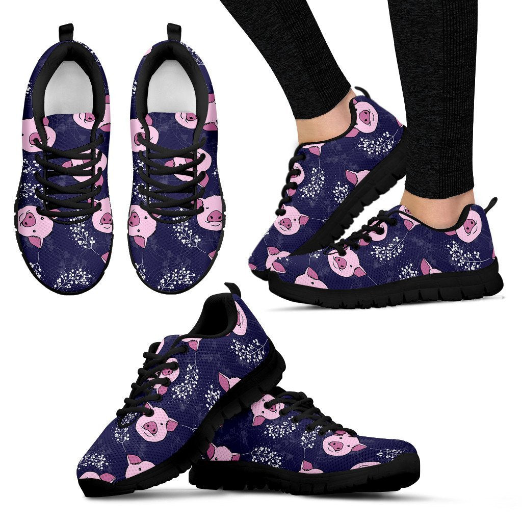 Pig Pattern Print Pattern Print Black Sneaker Shoes For Men Women-grizzshop