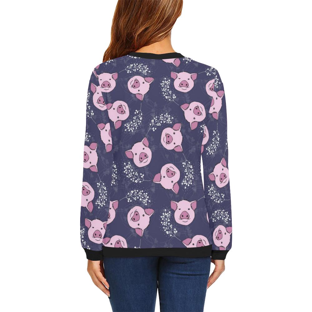 Pig Pattern Print Women Crewneck Sweatshirt-grizzshop