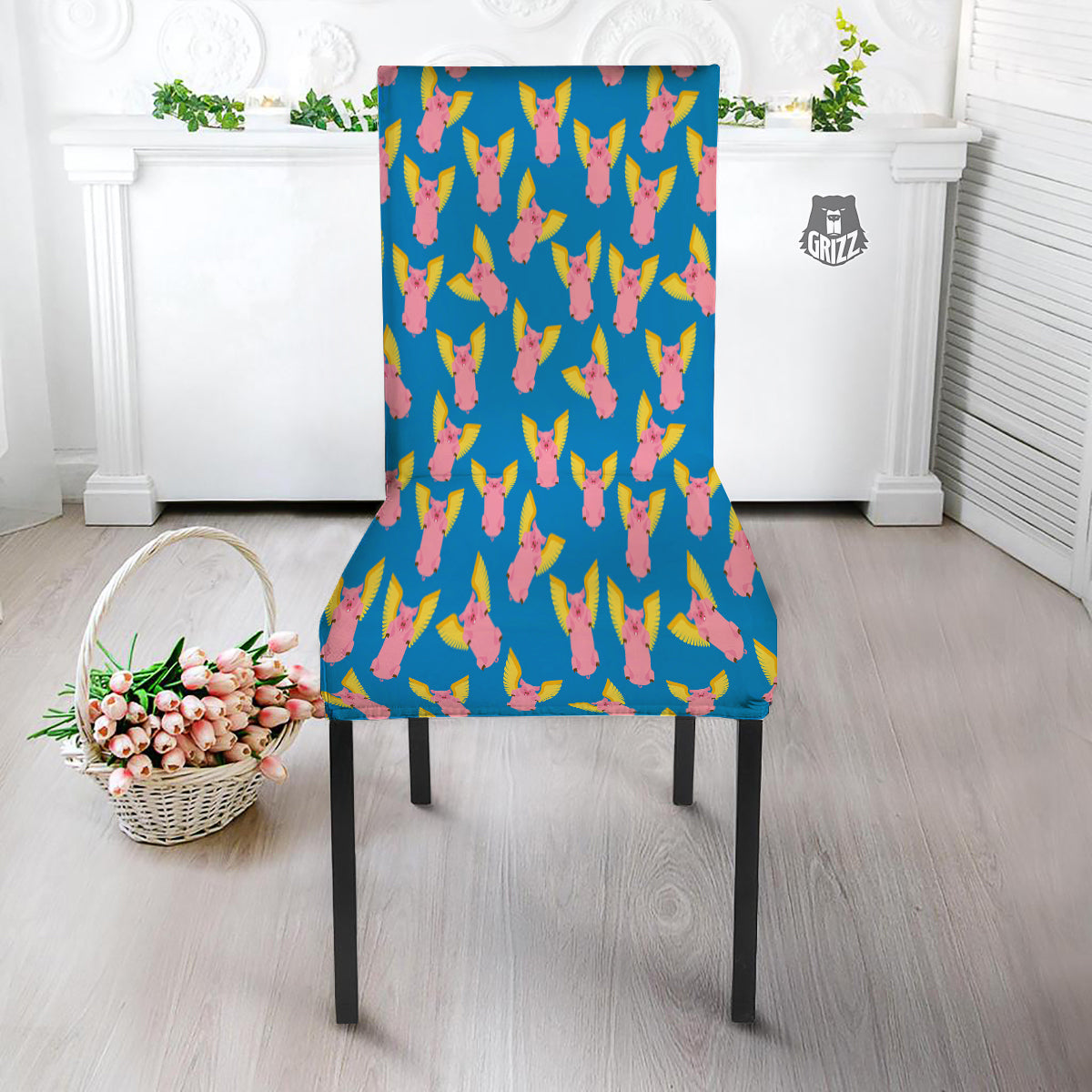 Pig Pink Vintage Print Pattern Dining Chair Slipcover-grizzshop