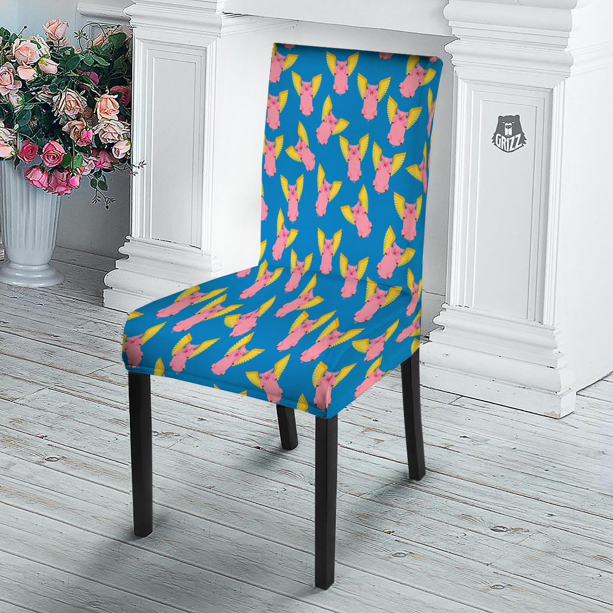 Pig Pink Vintage Print Pattern Dining Chair Slipcover-grizzshop